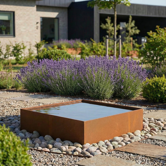 Speilbasseng i cortenstål, kvadratisk