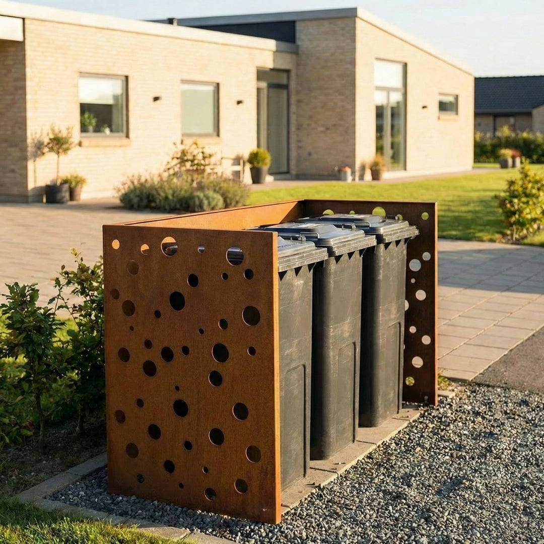 Søppelkasseskjuler cortenstål - perforert modell