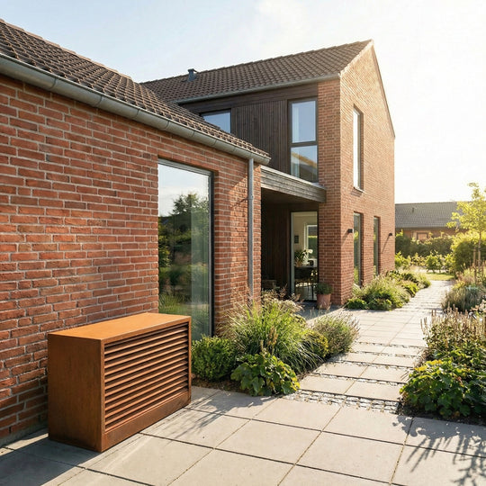 Varmepumpeskjuler i cortenstål, riflet modell