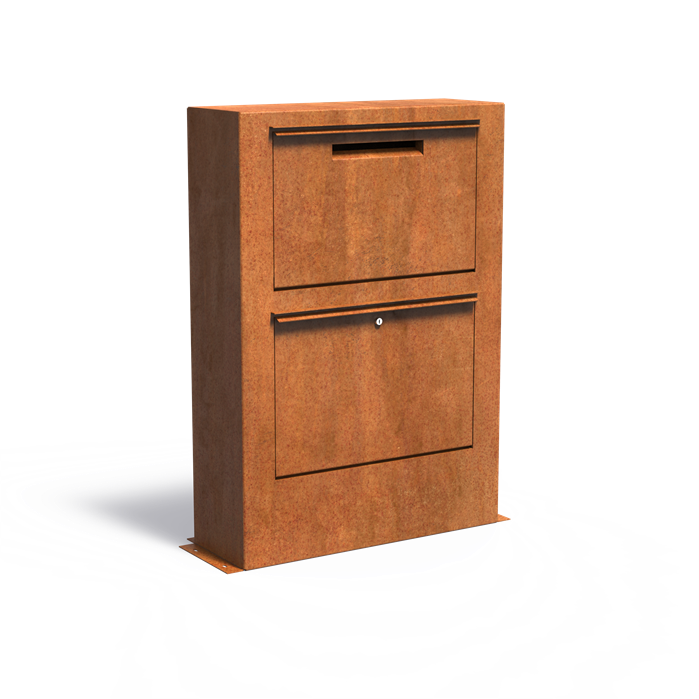 Cortenstål postkasse, brev og pakke, stor modell